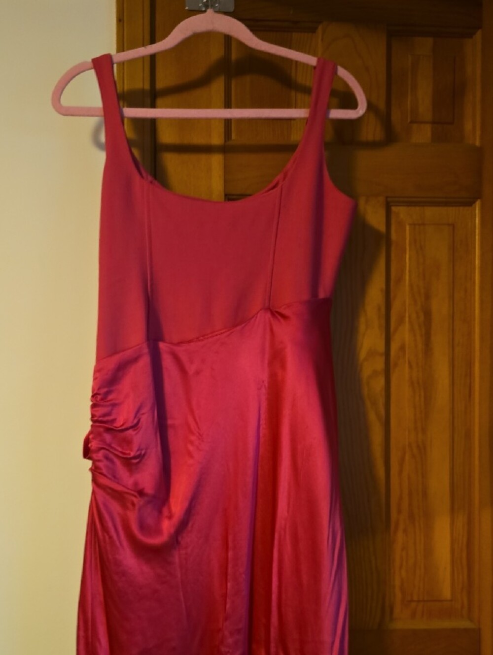 cinq a sept Hot Pink Satin Maxi Dress with Side Bow - Picture 8 of 16